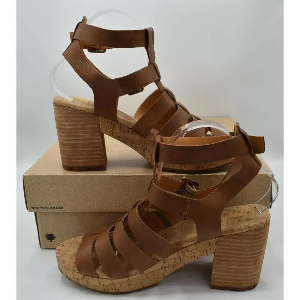 Kork Ease‎ Womens Size 9 Camille Brown Full Grain Leather Platform Sandals Shoes